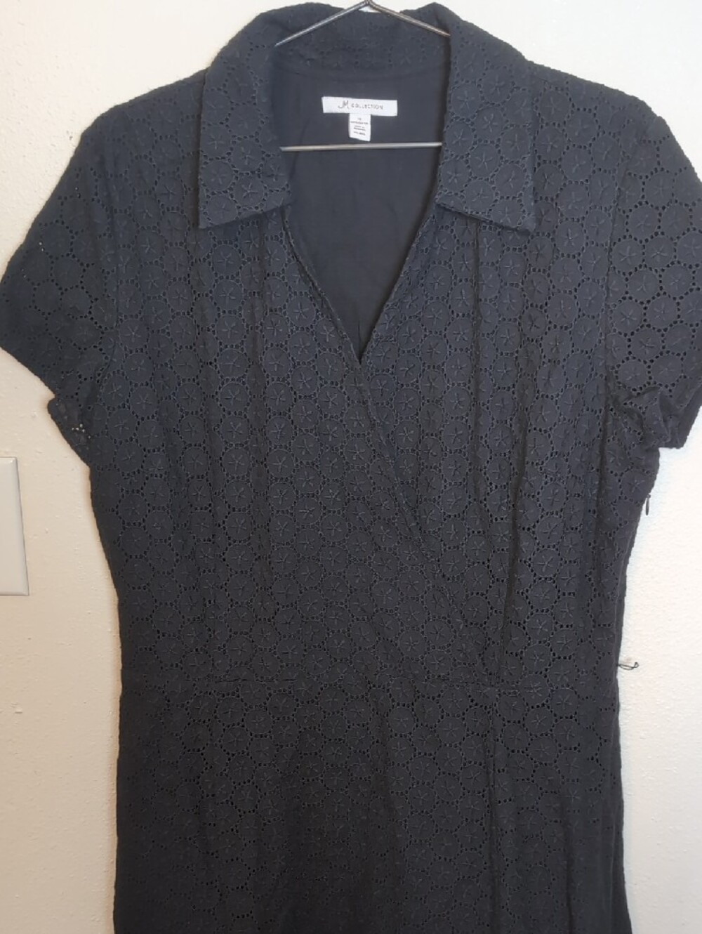 JM Collection Black Eyelet Collared Midi Dress